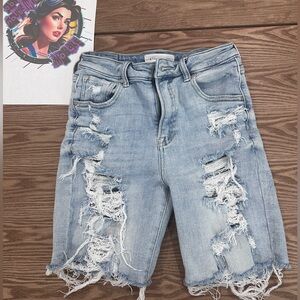 Risen Light Blue Distressed Jean Shorts Size Small